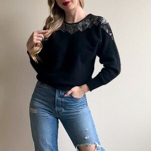 Vintage 1980s Black Sweater With Silver Sequins (S/M)